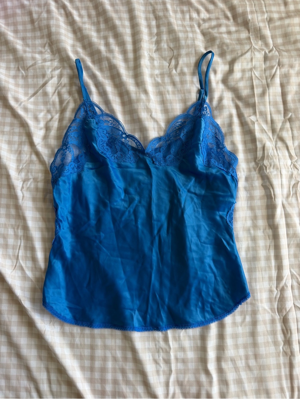 Wonder Maid Blue Satin Lace Camisole Tank Top (34)
